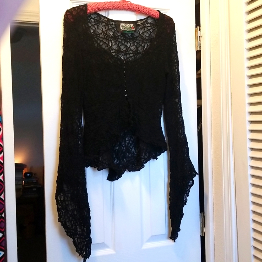 RARE 2001 WEBUTANTE LIP SERVICE HOOK & EYE SPIDERWEB TOP Goth Cardigan Vintage